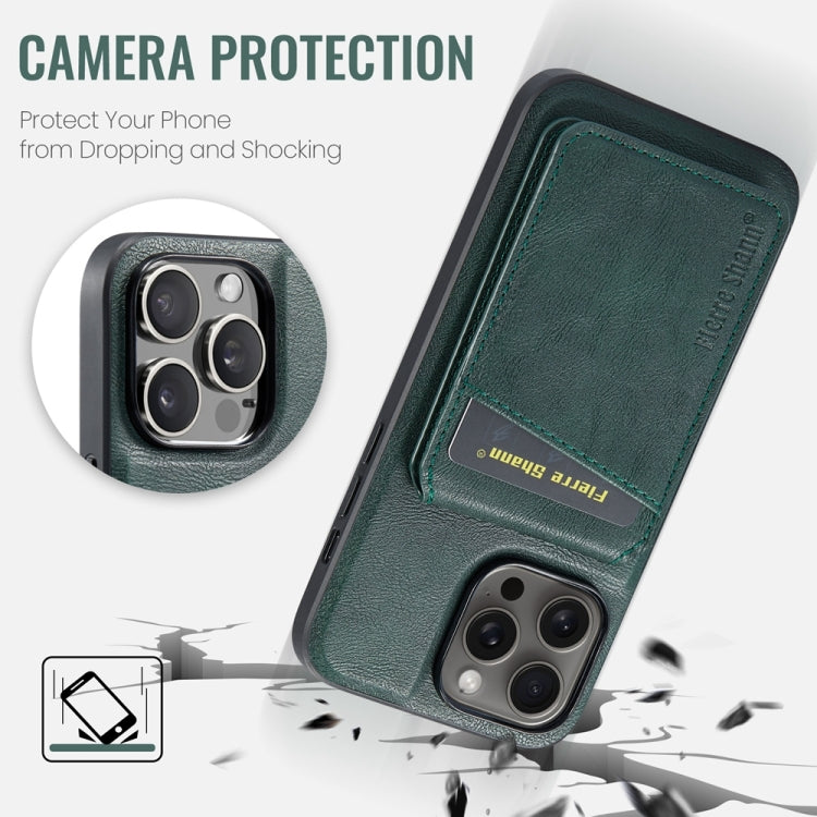 For iPhone 12 Pro Max Fierre Shann Cowhide Vertical Flip Magnetic Card Holder Phone Case(Green)