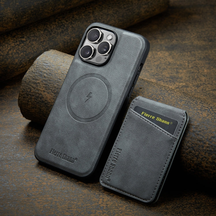 For iPhone 12 Pro Max Fierre Shann Cowhide Vertical Flip Magnetic Card Holder Phone Case(Grey)