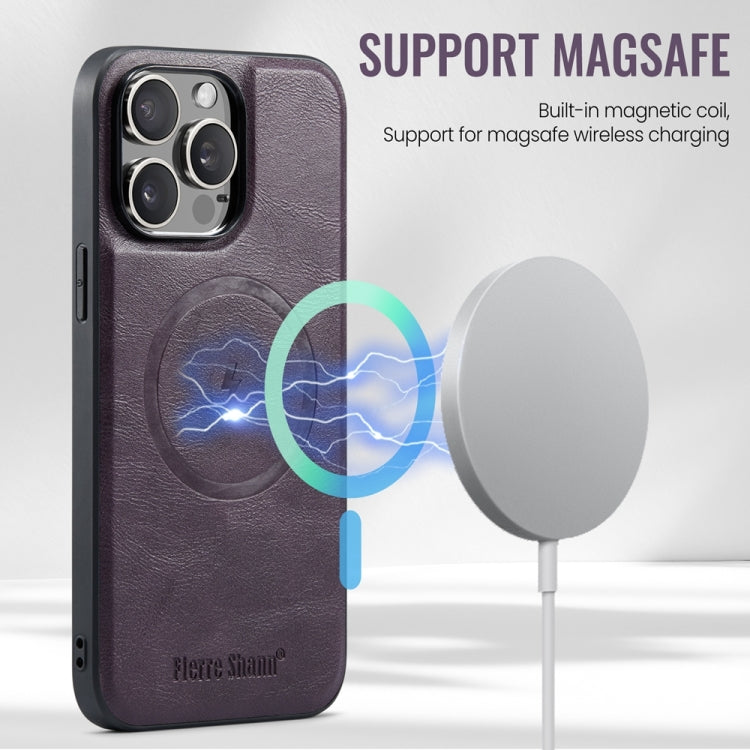 For iPhone 12 Pro Max Fierre Shann Cowhide Vertical Flip Magnetic Card Holder Phone Case(Purple)