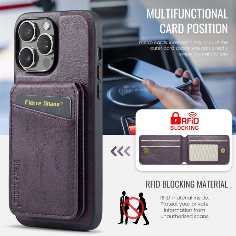 For iPhone 12 Pro Max Fierre Shann Cowhide Vertical Flip Magnetic Card Holder Phone Case(Purple)