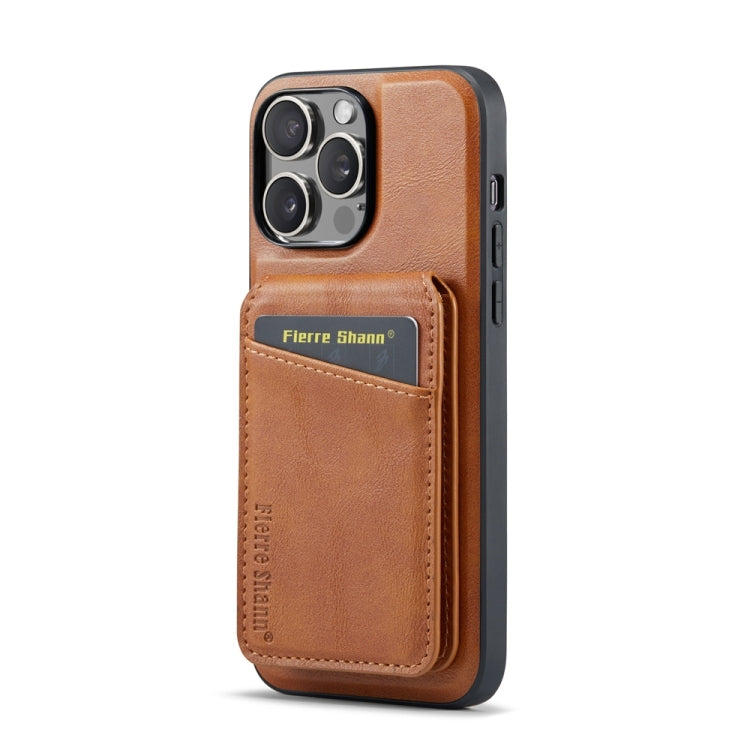 For iPhone 12 Pro Fierre Shann Cowhide Vertical Flip Magnetic Card Holder Phone Case(Brown)