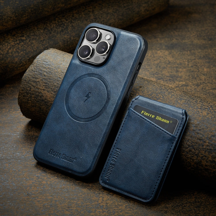 For iPhone 12 Pro Fierre Shann Cowhide Vertical Flip Magnetic Card Holder Phone Case(Blue)