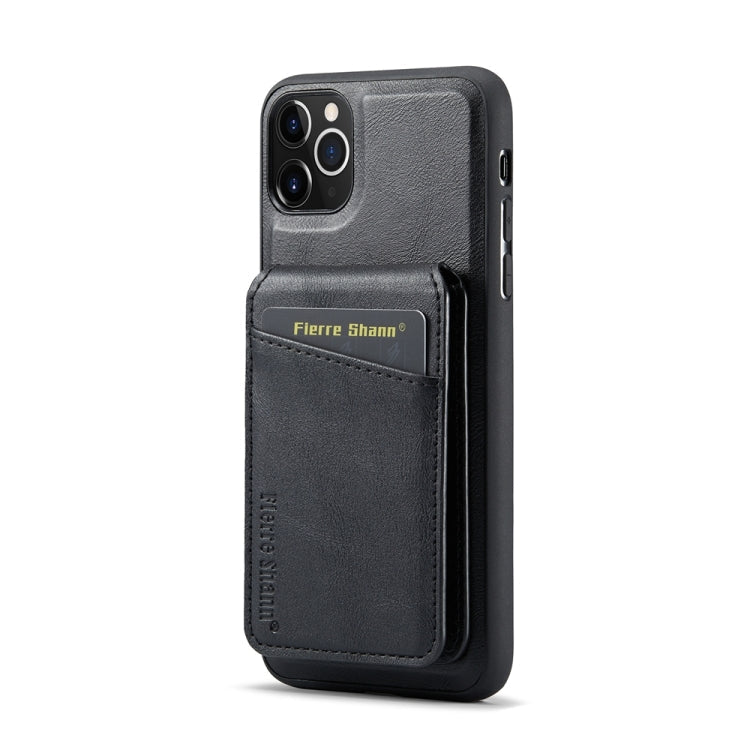 For iPhone 11 Pro Max Fierre Shann Cowhide Vertical Flip Magnetic Card Holder Phone Case(Black)