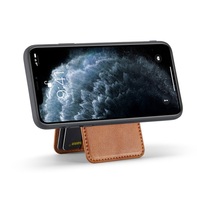For iPhone 11 Pro Max Fierre Shann Cowhide Vertical Flip Magnetic Card Holder Phone Case(Brown)