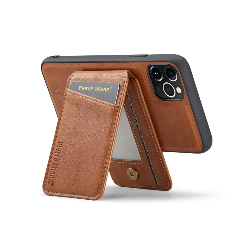 For iPhone 11 Pro Max Fierre Shann Cowhide Vertical Flip Magnetic Card Holder Phone Case(Brown)