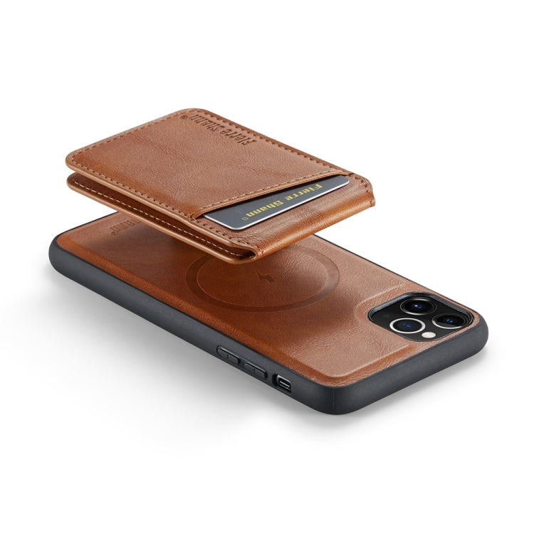 For iPhone 11 Pro Max Fierre Shann Cowhide Vertical Flip Magnetic Card Holder Phone Case(Brown)