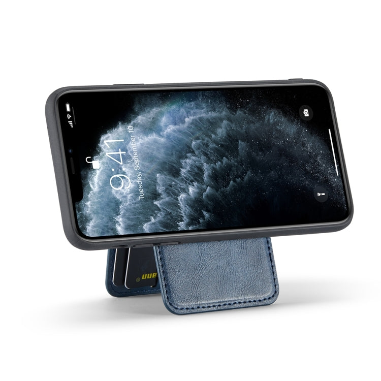 For iPhone 11 Pro Max Fierre Shann Cowhide Vertical Flip Magnetic Card Holder Phone Case(Blue)
