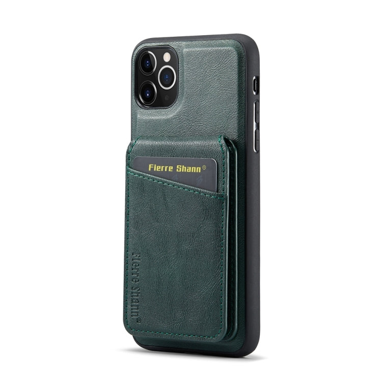 For iPhone 11 Pro Max Fierre Shann Cowhide Vertical Flip Magnetic Card Holder Phone Case(Green)