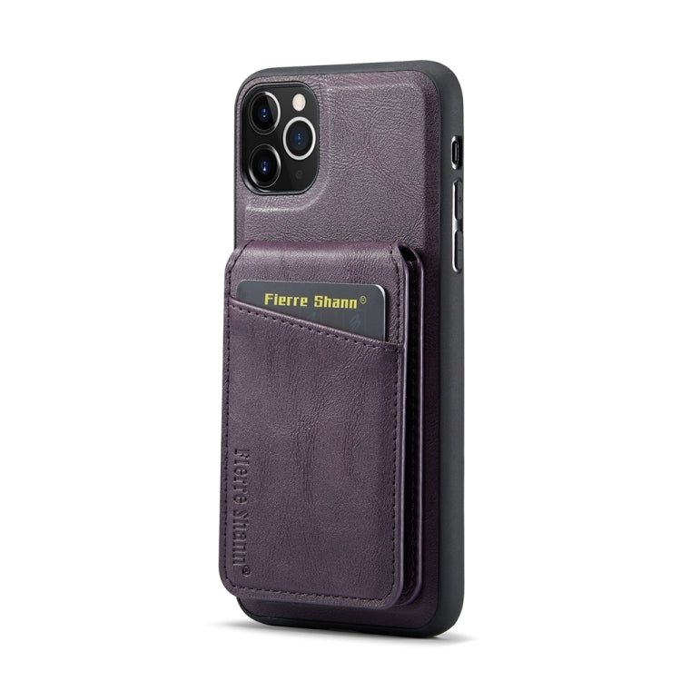 For iPhone 11 Pro Max Fierre Shann Cowhide Vertical Flip Magnetic Card Holder Phone Case(Purple)