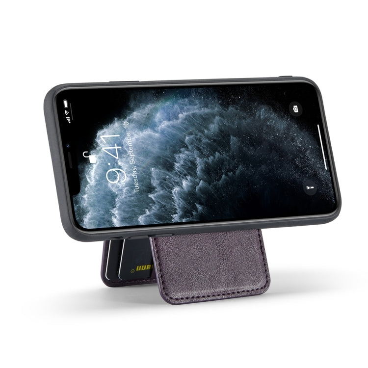 For iPhone 11 Pro Max Fierre Shann Cowhide Vertical Flip Magnetic Card Holder Phone Case(Purple)