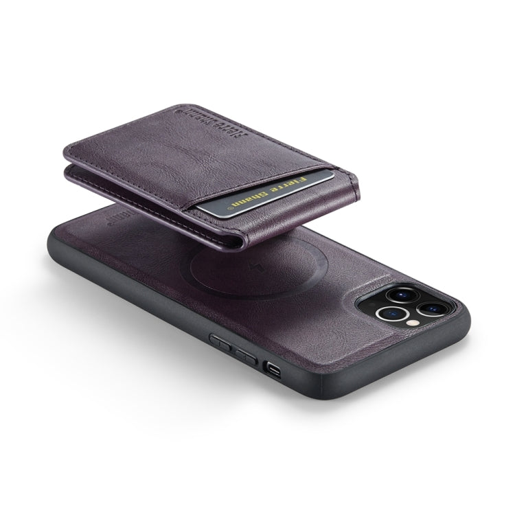 For iPhone 11 Pro Max Fierre Shann Cowhide Vertical Flip Magnetic Card Holder Phone Case(Purple)