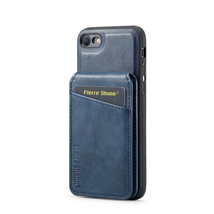 For iPhone SE 2022 / SE 2020 / 8 / 7 Fierre Shann Cowhide Vertical Flip Magnetic Card Holder Phone Case(Blue)