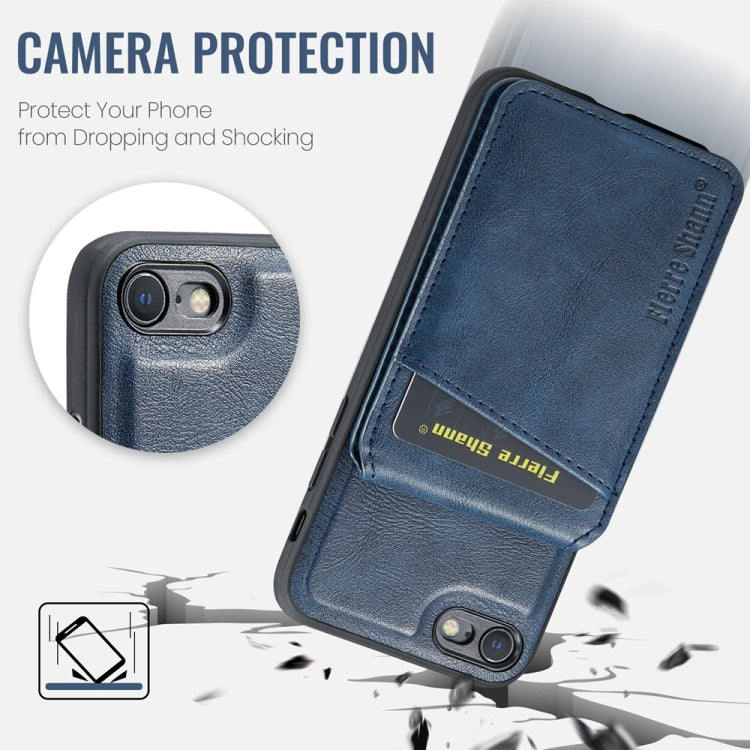 For iPhone SE 2022 / SE 2020 / 8 / 7 Fierre Shann Cowhide Vertical Flip Magnetic Card Holder Phone Case(Blue)