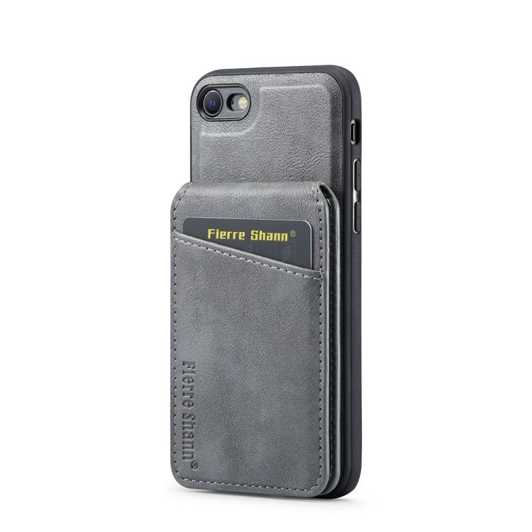 For iPhone SE 2022 / SE 2020 / 8 / 7 Fierre Shann Cowhide Vertical Flip Magnetic Card Holder Phone Case(Grey)