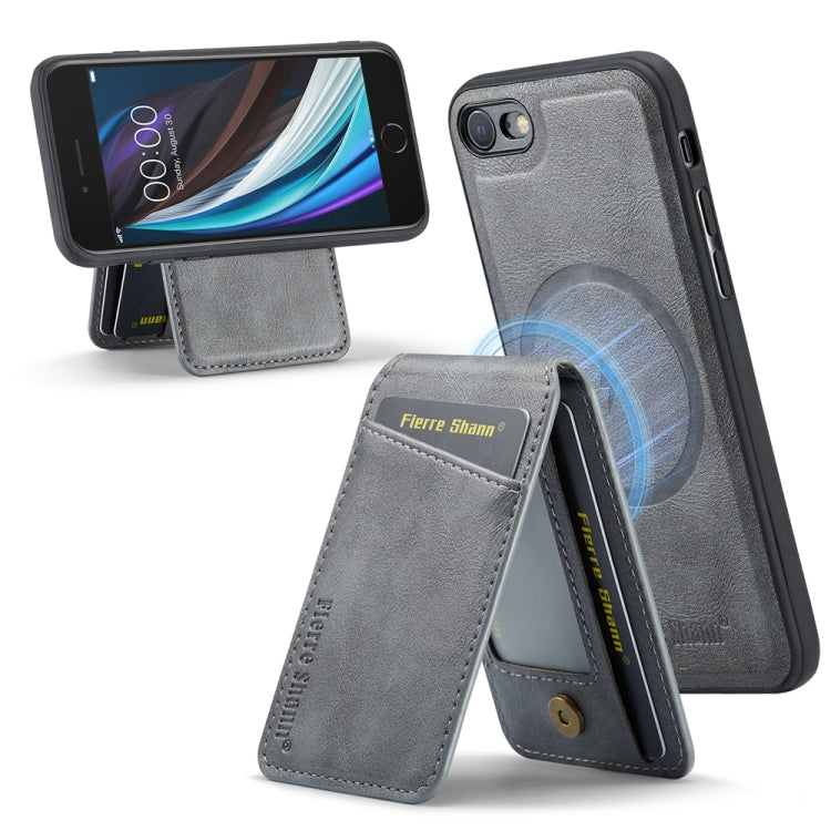 For iPhone SE 2022 / SE 2020 / 8 / 7 Fierre Shann Cowhide Vertical Flip Magnetic Card Holder Phone Case(Grey)