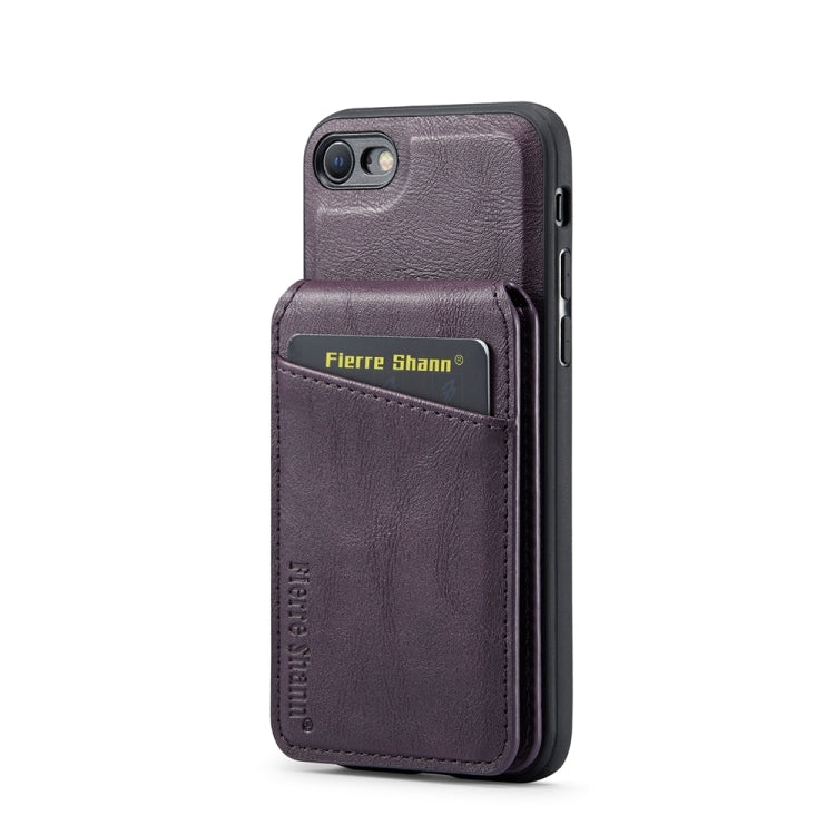 For iPhone SE 2022 / SE 2020 / 8 / 7 Fierre Shann Cowhide Vertical Flip Magnetic Card Holder Phone Case(Purple)