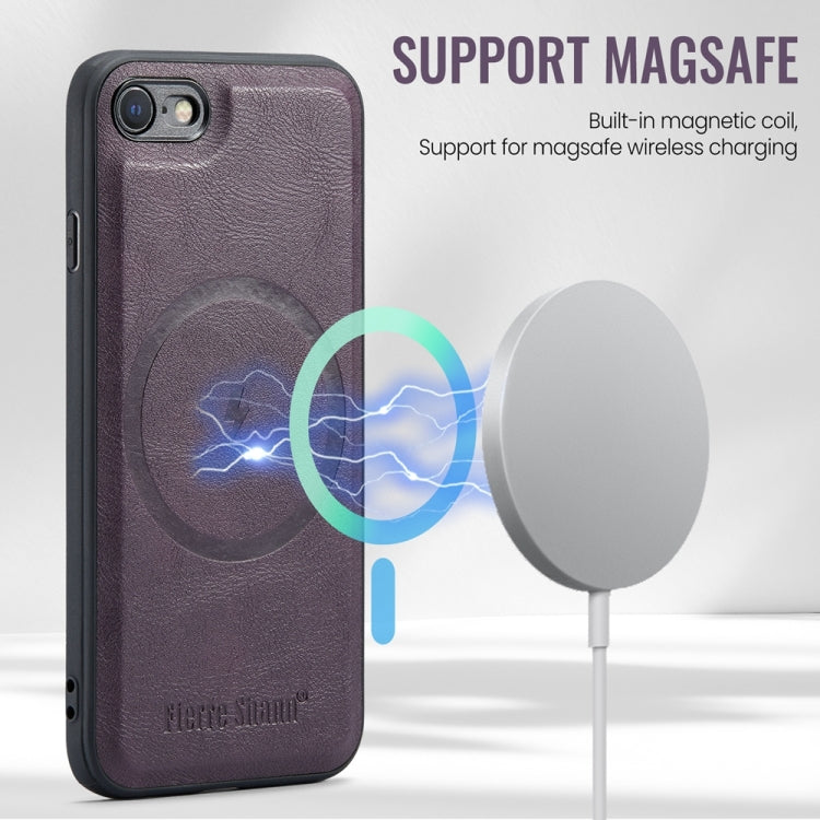 For iPhone SE 2022 / SE 2020 / 8 / 7 Fierre Shann Cowhide Vertical Flip Magnetic Card Holder Phone Case(Purple)