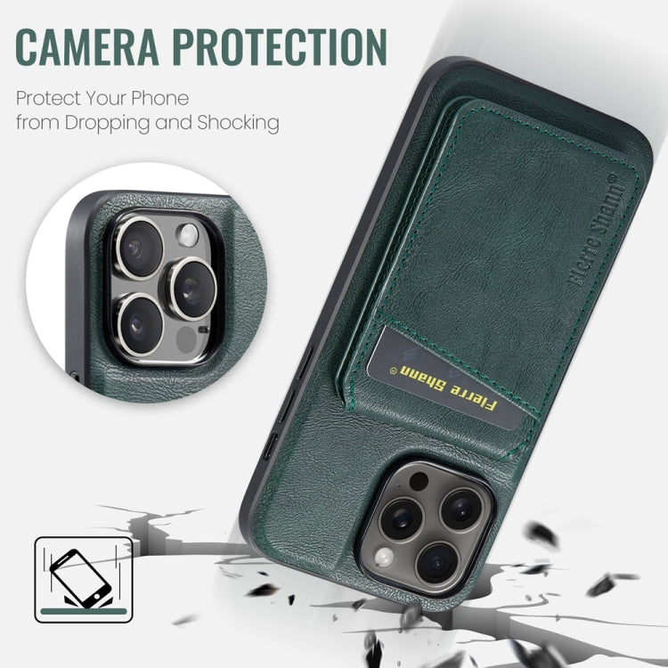 For iPhone 16 Pro Max Fierre Shann Cowhide Vertical Flip Magnetic Card Holder Phone Case(Green)