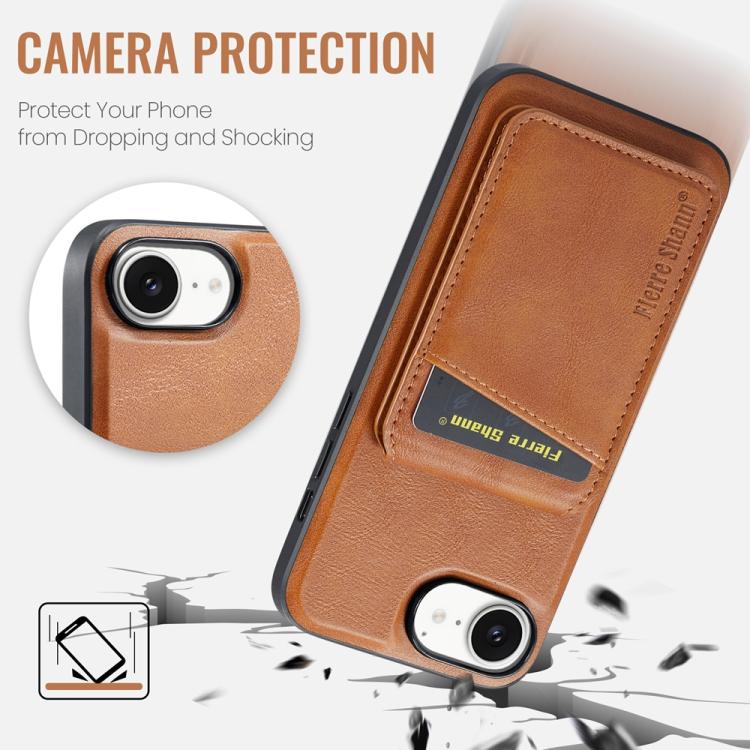For iPhone 17e / 16e Fierre Shann Cowhide Vertical Flip Magnetic Card Holder Phone Case(Brown)