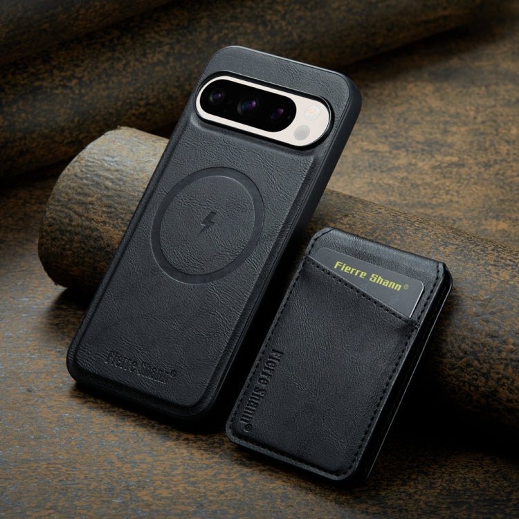 For Google Pixel 9 Pro Fierre Shann Cowhide Vertical Flip Magnetic Card Holder Phone Case(Black)