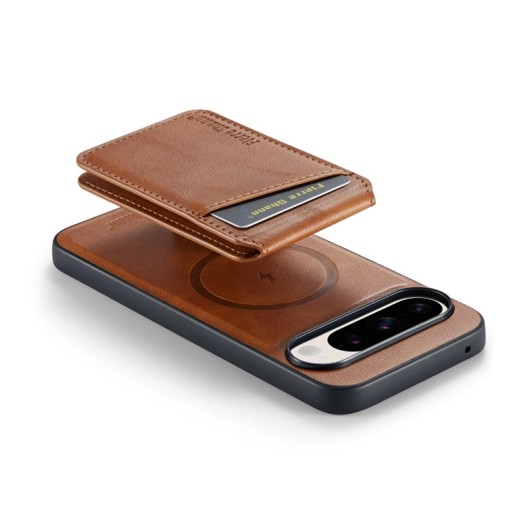 For Google Pixel 9 Pro Fierre Shann Cowhide Vertical Flip Magnetic Card Holder Phone Case(Brown)