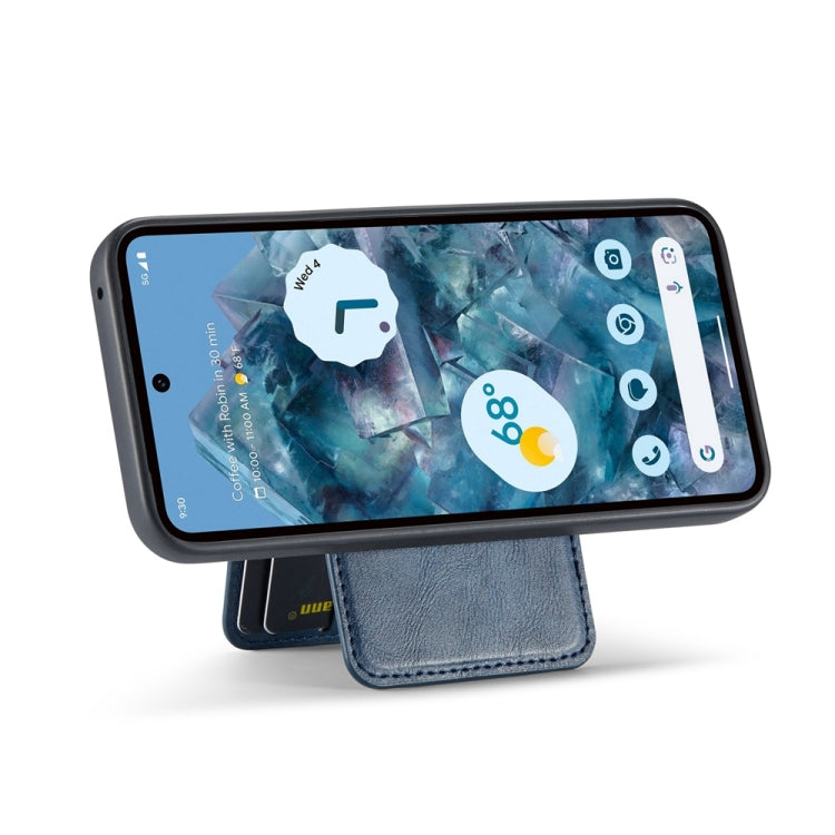 For Google Pixel 9 Pro Fierre Shann Cowhide Vertical Flip Magnetic Card Holder Phone Case(Blue)