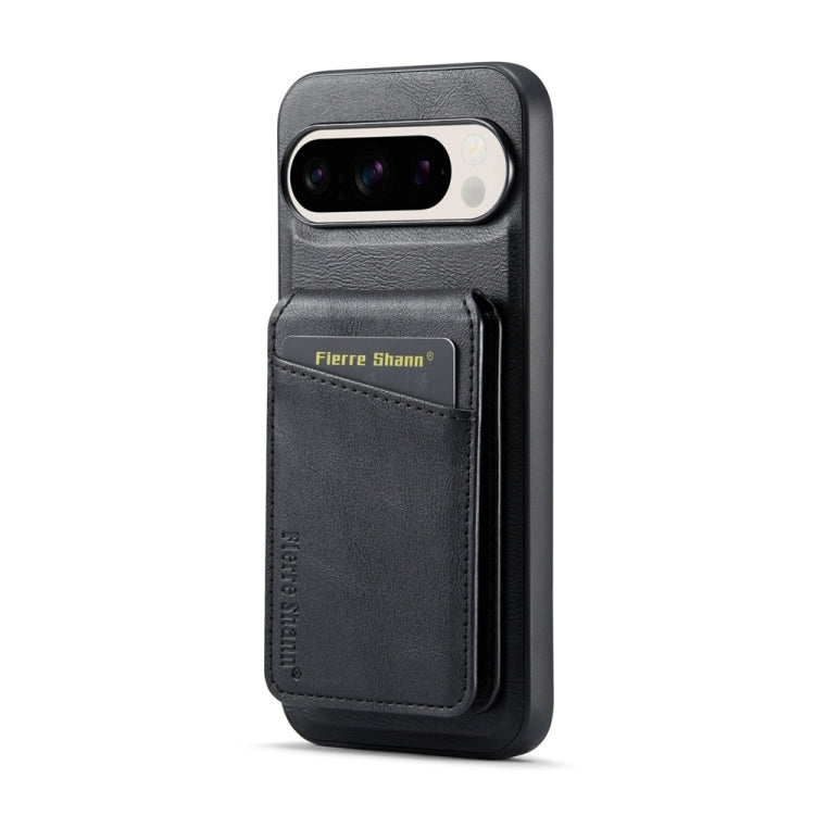 For Google Pixel 9 Fierre Shann Cowhide Vertical Flip Magnetic Card Holder Phone Case(Black)