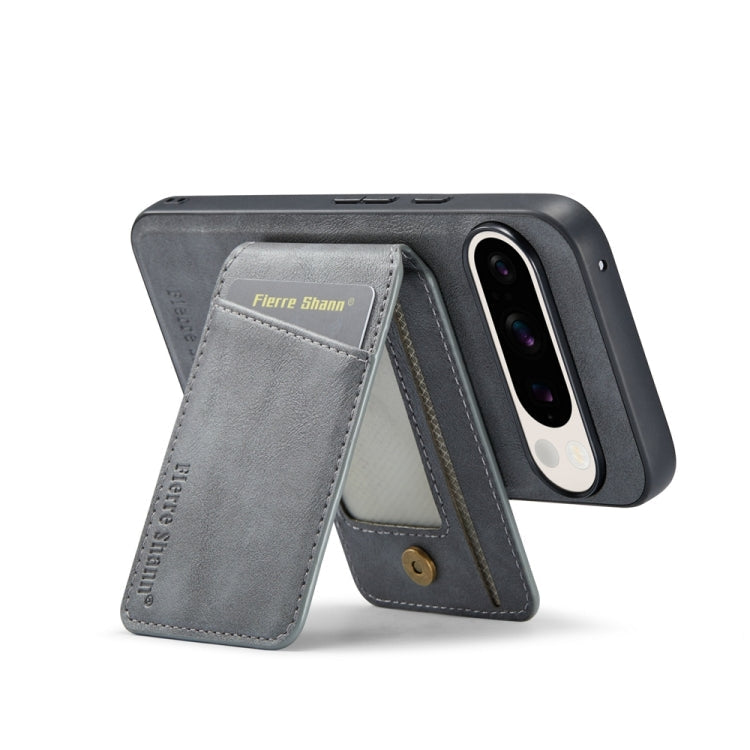 For Google Pixel 9 Fierre Shann Cowhide Vertical Flip Magnetic Card Holder Phone Case(Grey)