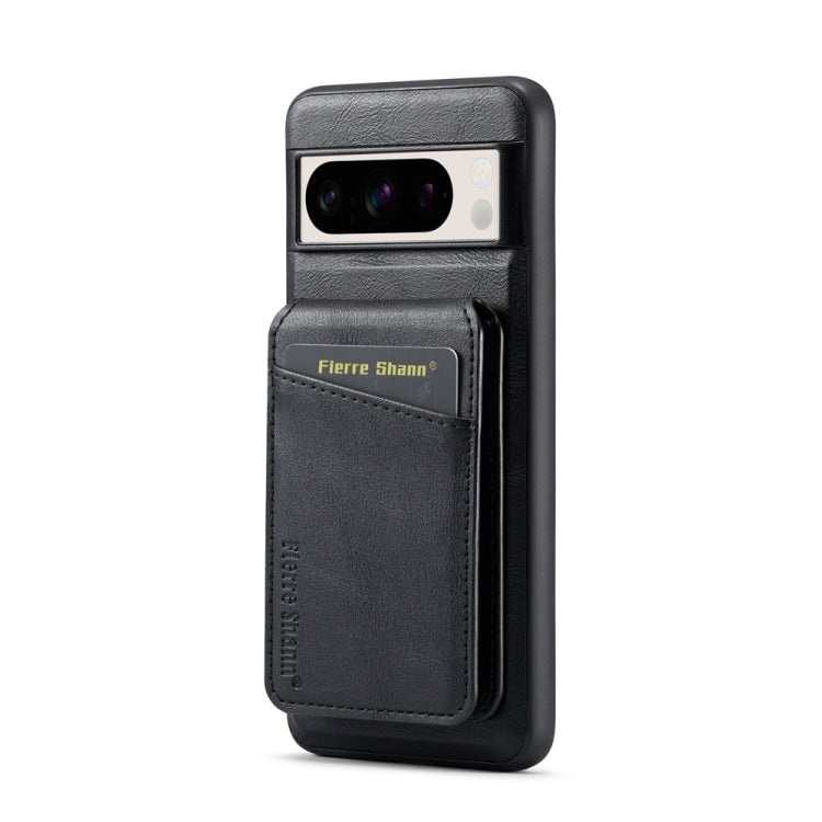 For Google Pixel 8 Pro Fierre Shann Cowhide Vertical Flip Magnetic Card Holder Phone Case(Black)
