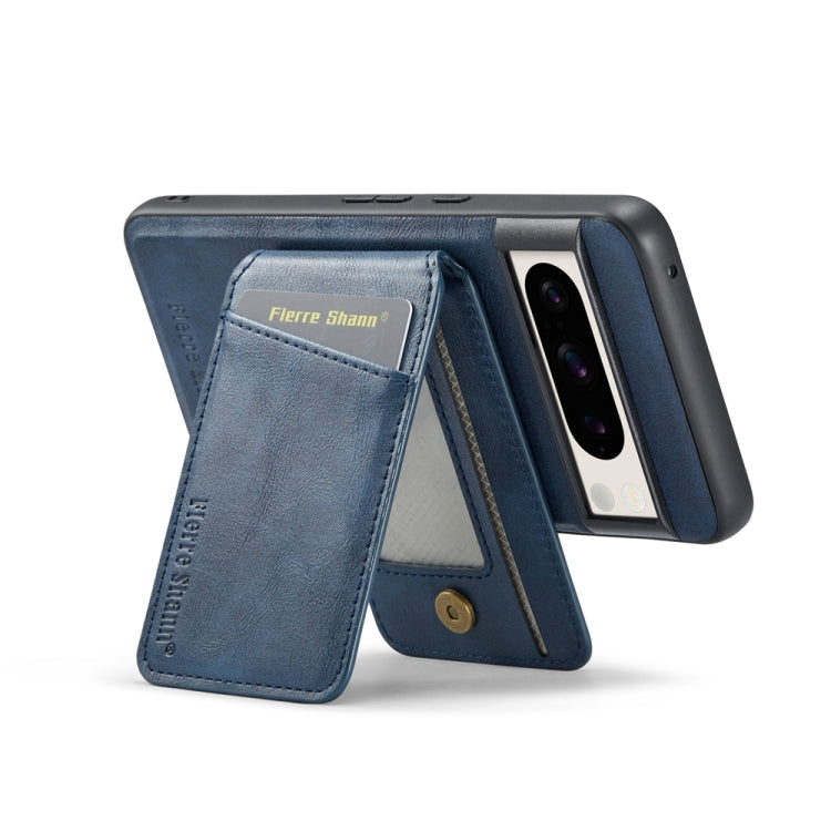 For Google Pixel 8 Pro Fierre Shann Cowhide Vertical Flip Magnetic Card Holder Phone Case(Blue)