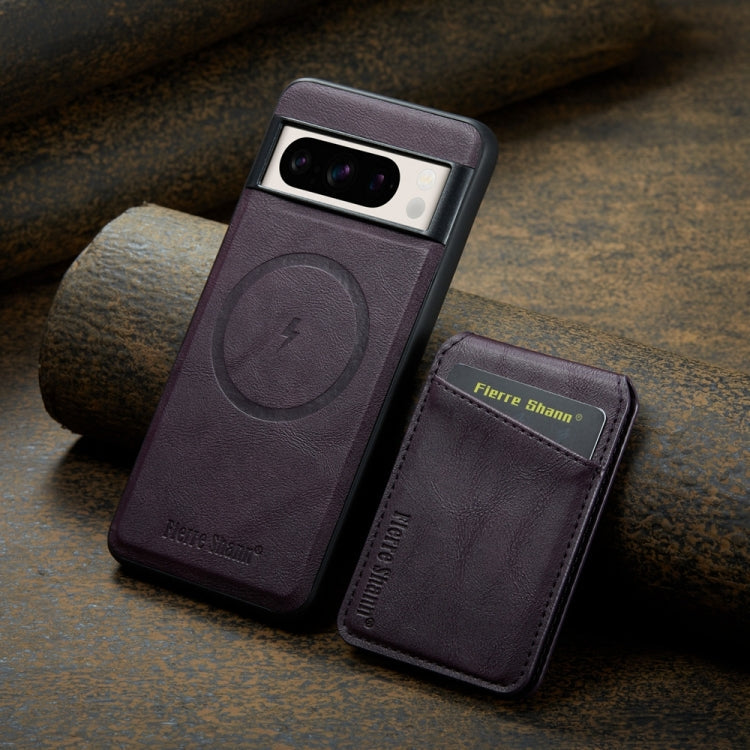 For Google Pixel 8 Pro Fierre Shann Cowhide Vertical Flip Magnetic Card Holder Phone Case(Purple)