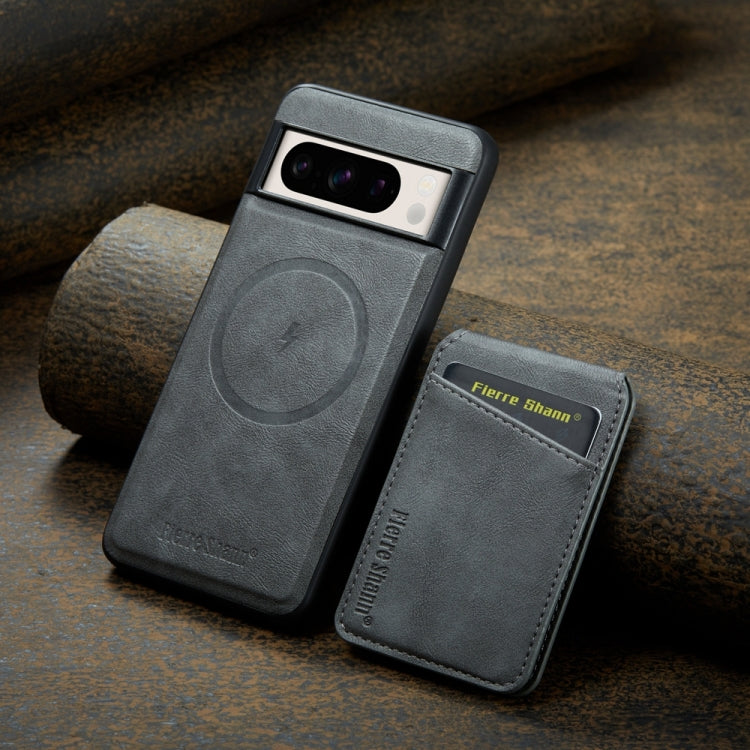 For Google Pixel 8 Fierre Shann Cowhide Vertical Flip Magnetic Card Holder Phone Case(Grey)