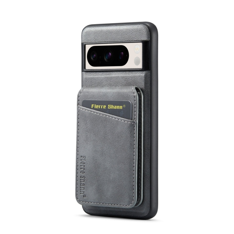 For Google Pixel 8 Fierre Shann Cowhide Vertical Flip Magnetic Card Holder Phone Case(Grey)