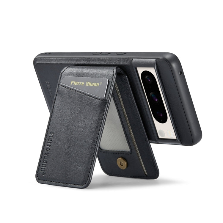 For Google Pixel 8a Fierre Shann Cowhide Vertical Flip Magnetic Card Holder Phone Case(Black)