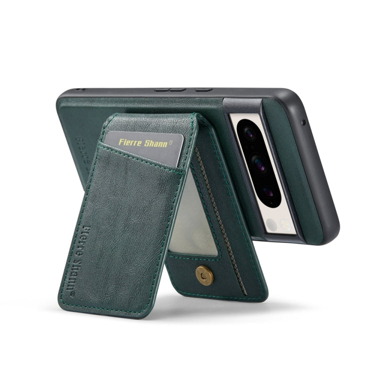 For Google Pixel 8a Fierre Shann Cowhide Vertical Flip Magnetic Card Holder Phone Case(Green)
