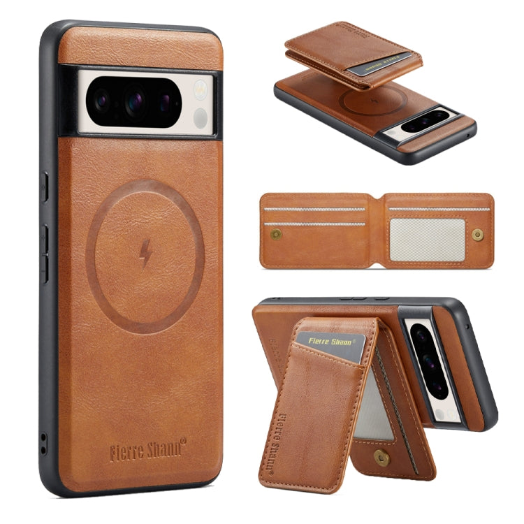 For Google Pixel 7 Pro Fierre Shann Cowhide Vertical Flip Magnetic Card Holder Phone Case(Brown)