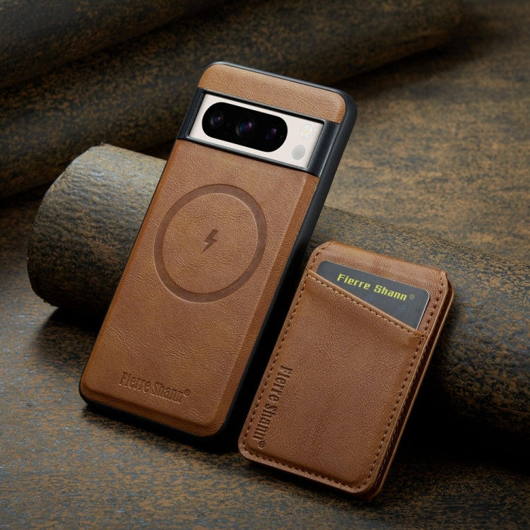 For Google Pixel 7 Pro Fierre Shann Cowhide Vertical Flip Magnetic Card Holder Phone Case(Brown)