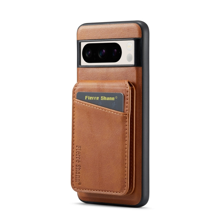 For Google Pixel 7 Pro Fierre Shann Cowhide Vertical Flip Magnetic Card Holder Phone Case(Brown)