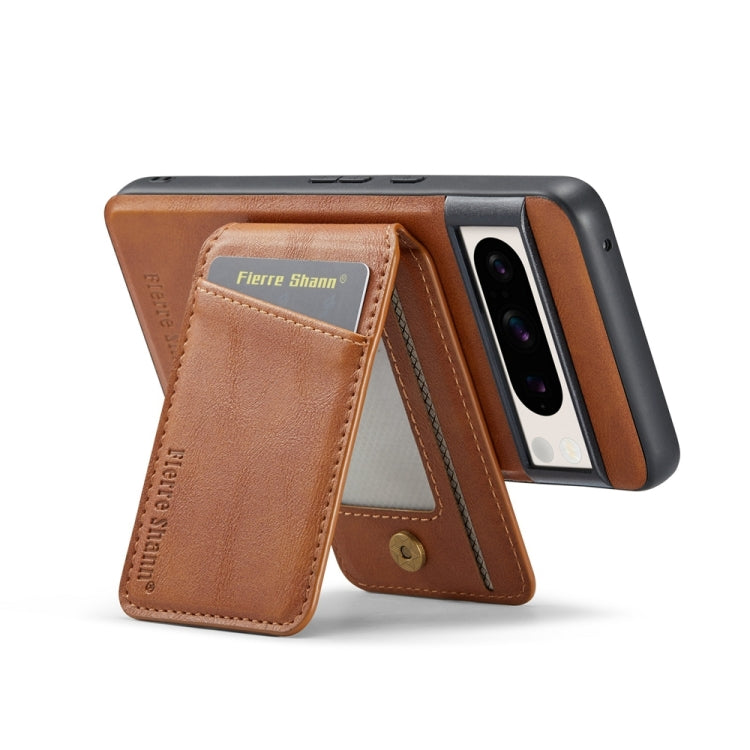 For Google Pixel 7 Pro Fierre Shann Cowhide Vertical Flip Magnetic Card Holder Phone Case(Brown)