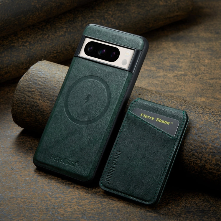 For Google Pixel 7 Pro Fierre Shann Cowhide Vertical Flip Magnetic Card Holder Phone Case(Green)