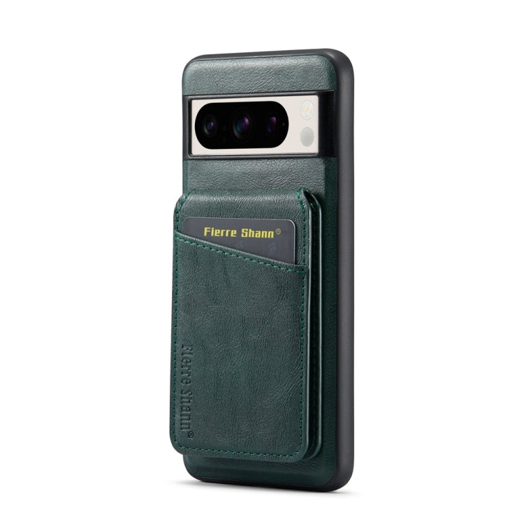 For Google Pixel 7 Pro Fierre Shann Cowhide Vertical Flip Magnetic Card Holder Phone Case(Green)