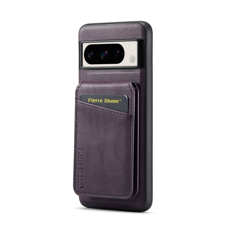 For Google Pixel 7 Pro Fierre Shann Cowhide Vertical Flip Magnetic Card Holder Phone Case(Purple)