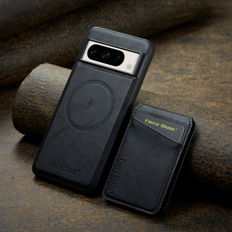 For Google Pixel 7 Fierre Shann Cowhide Vertical Flip Magnetic Card Holder Phone Case(Black)