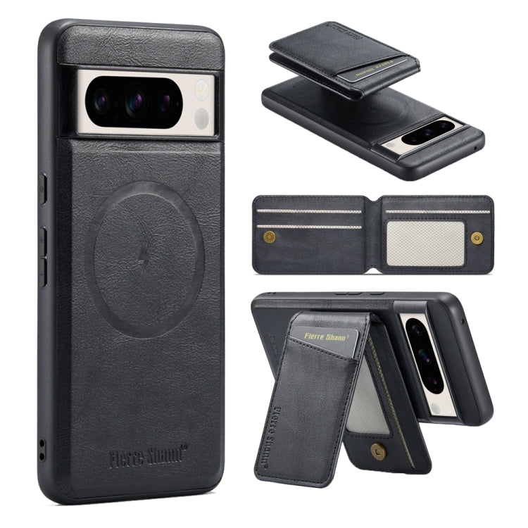 For Google Pixel 7 Fierre Shann Cowhide Vertical Flip Magnetic Card Holder Phone Case(Black)