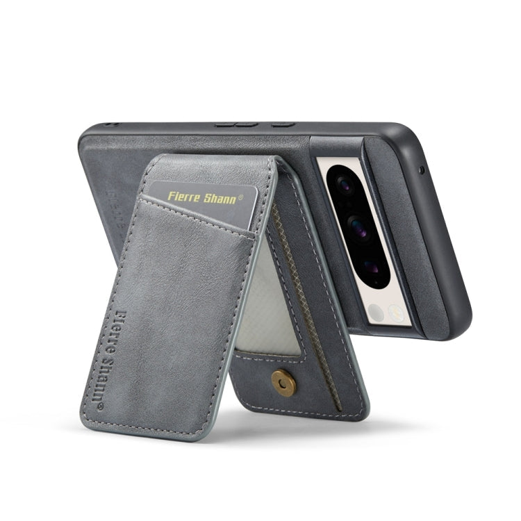 For Google Pixel 7 Fierre Shann Cowhide Vertical Flip Magnetic Card Holder Phone Case(Grey)