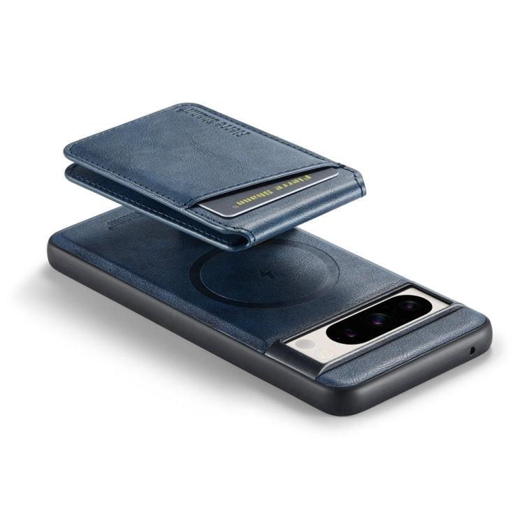 For Google Pixel 7a Fierre Shann Cowhide Vertical Flip Magnetic Card Holder Phone Case(Blue)