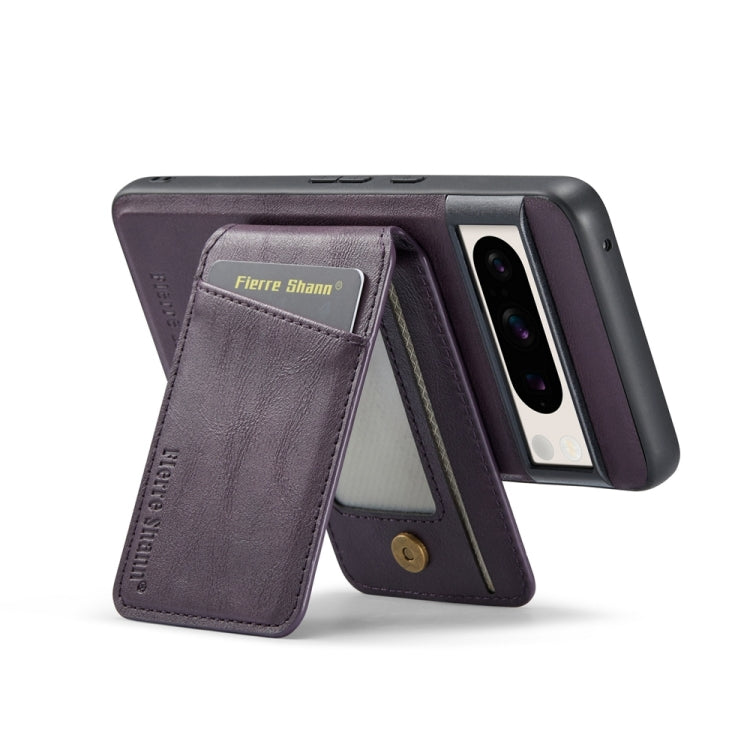 For Google Pixel 7a Fierre Shann Cowhide Vertical Flip Magnetic Card Holder Phone Case(Purple)