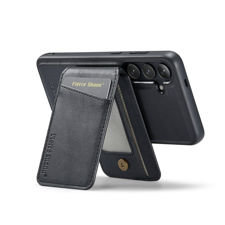 For Samsung Galaxy S23 FE 5G Fierre Shann Cowhide Vertical Flip Magnetic Card Holder Phone Case(Black)
