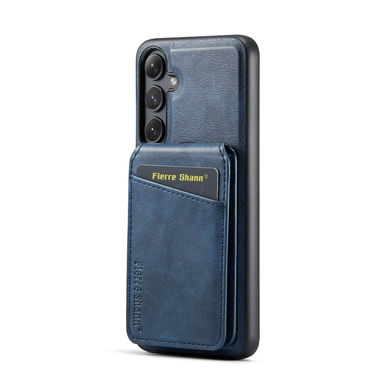 For Samsung Galaxy S23 FE 5G Fierre Shann Cowhide Vertical Flip Magnetic Card Holder Phone Case(Blue)