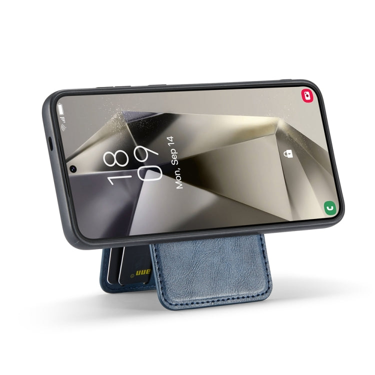 For Samsung Galaxy S23 FE 5G Fierre Shann Cowhide Vertical Flip Magnetic Card Holder Phone Case(Blue)